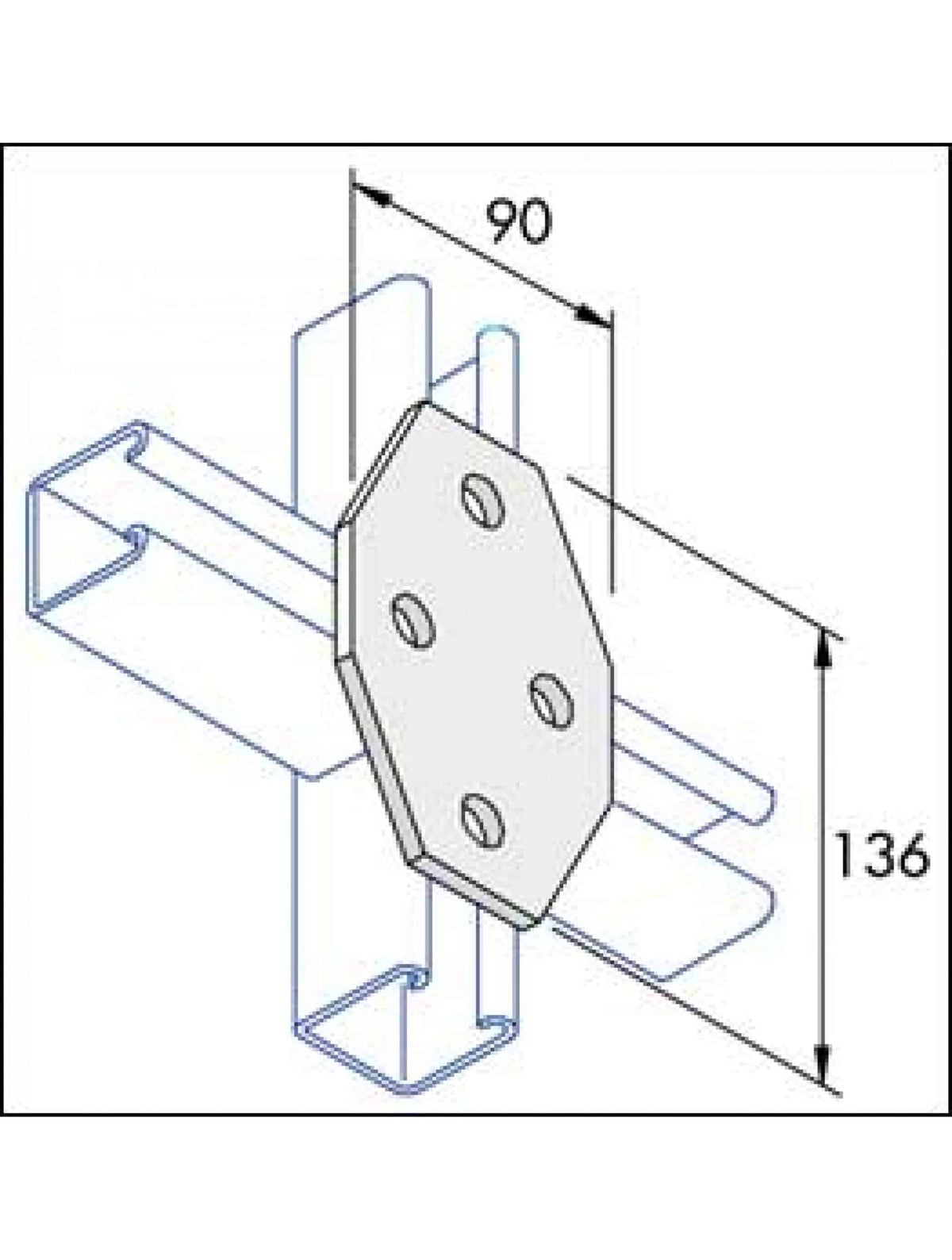 Unistrut P1580 Flat Four-Way Plate Hot Dip Galvanised