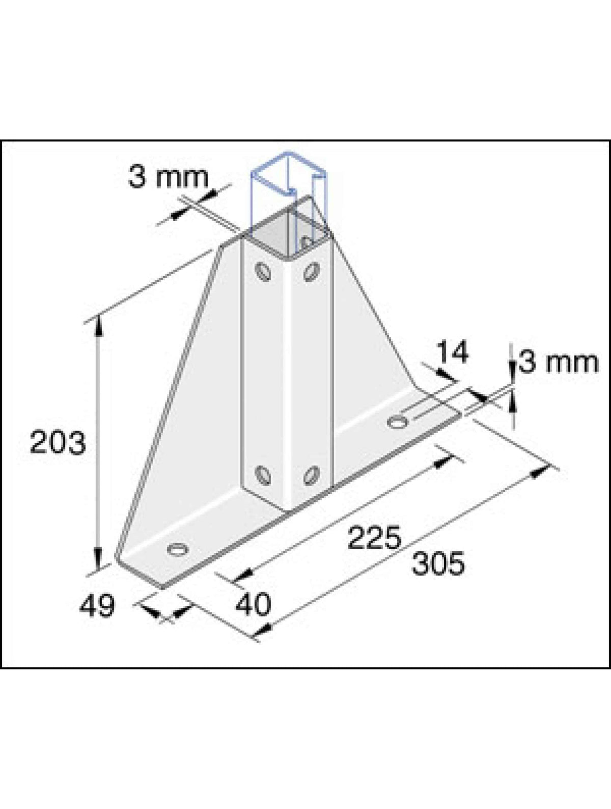 Unistrut P2348-S1 Single Delta Channel Base Floor Bracket Fittings 41mm x 41mm Hot Dip Galvanised