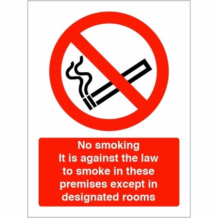 Rainbow PRS 28 No Smoking its against the law to smoke in these premises except in designated rooms Sign - 150mm x 200mm