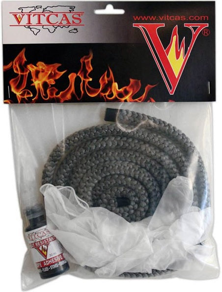 Vitcas Black Stove Rope and Glue Kit 12mm x 2m