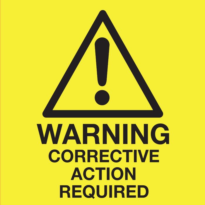 Firechief WCAR Warning Corrective Action Required Label - Roll of 1000
