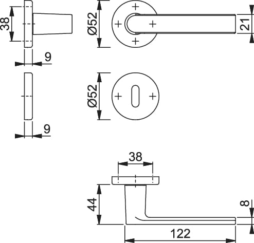 Hoppe M1642/42K/42KS Brass Handle Set on Rose with Emergency release/turn for Bathroom/WC Doors