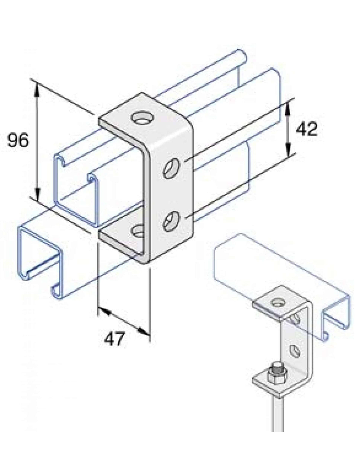 Unistrut P1044 4-Hole U Shape Channel Bracket Hot Dip Galvanised