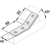 Unistrut P1074SS Stainless Steel 316 45 Degree Angle Bracket 2 Hole (1x1)
