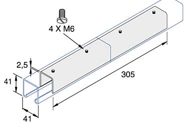 Unistrut P1218 Internal Channel Couplers 305mm - 41x41 Pre-Galvanised