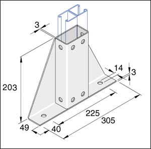 Unistrut P2348-S2 Twin Delta Channel Base Floor Bracket Fittings 41mm x 41mm Hot Dip Galvanised