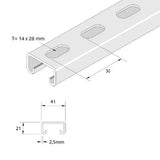 Unistrut P3300T10SS 41x21 Slotted Stainless Steel 316 Channel 6m