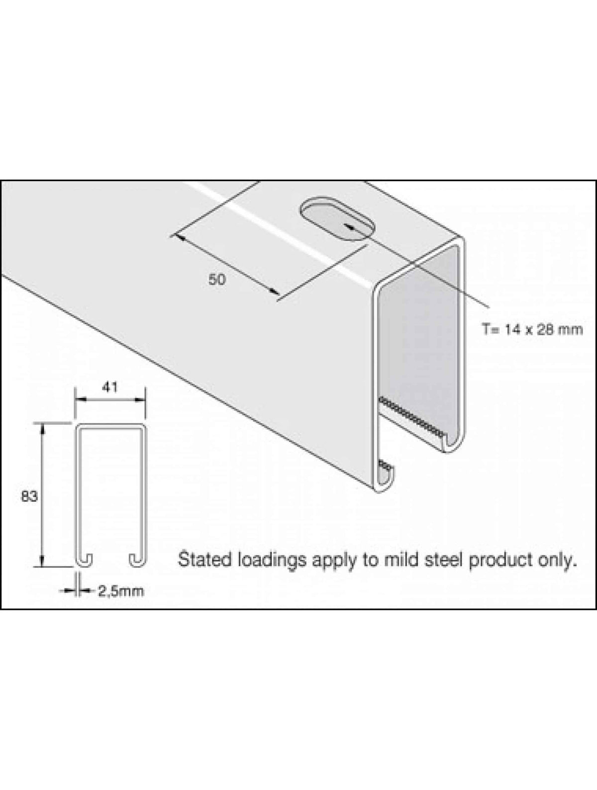 Unistrut P5000T 41x82 Slotted Pre-Galvanised Channel 6m