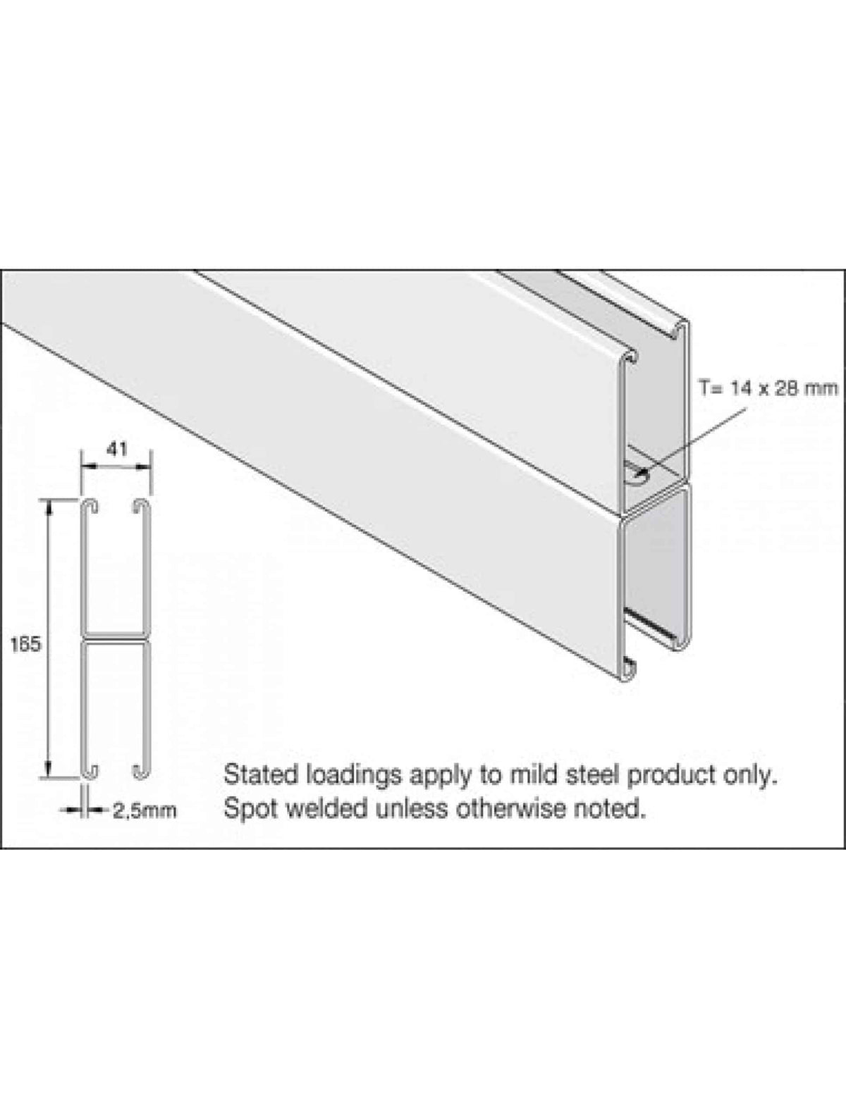 Unistrut P5001T 41x165 Back to Back Slotted Pre-Galvanised Channel 6m