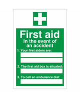 Rainbow FA 08F In the Event of an Accident First Aid Sign