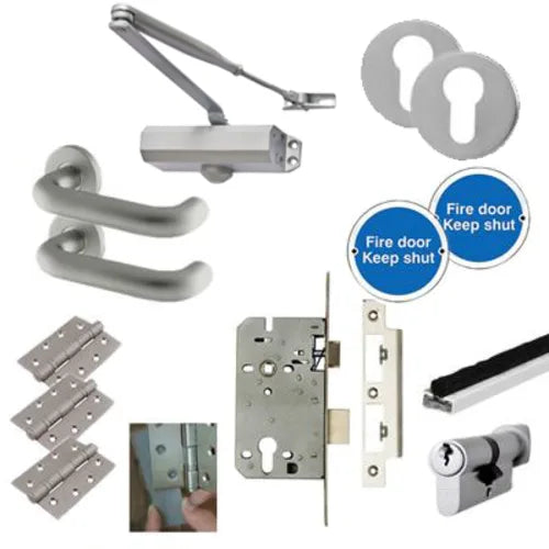 Hoppe Light Duty Lever Door Handle on Rose - Fire Door Kit - Euro Sashlock - Aluminium