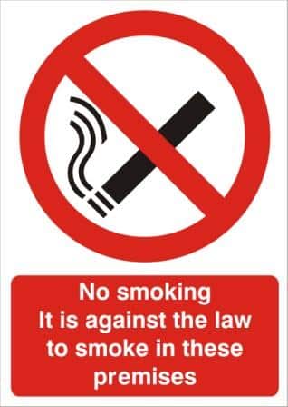 Rainbow PRS 26 No Smoking its against the law sign